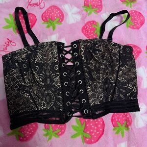 Victoria’s Secret Very Sexy Strapless Lace Corset Bralette Black Size Small